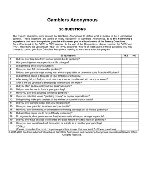 gamblers anonymous 20 questions|20 QUESTIONS .